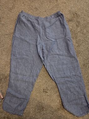 Flax Linen Chambray Pull-On Pants in Light Blue